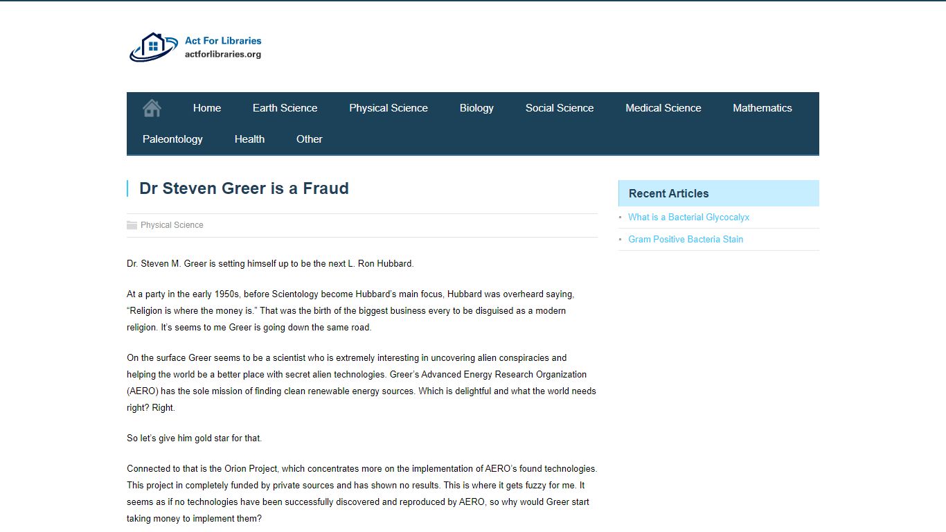 Dr Steven Greer is a Fraud | Actforlibraries.org